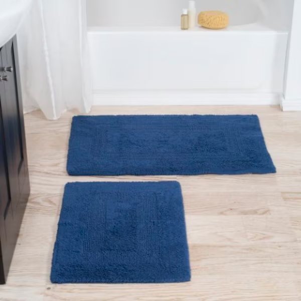 2-piece 100-percent Cotton Bathmat, Reversible, Soft, Absorbent Bathroom Rugs, Navy, Hastings Home, Mfr#: 412096QEQ